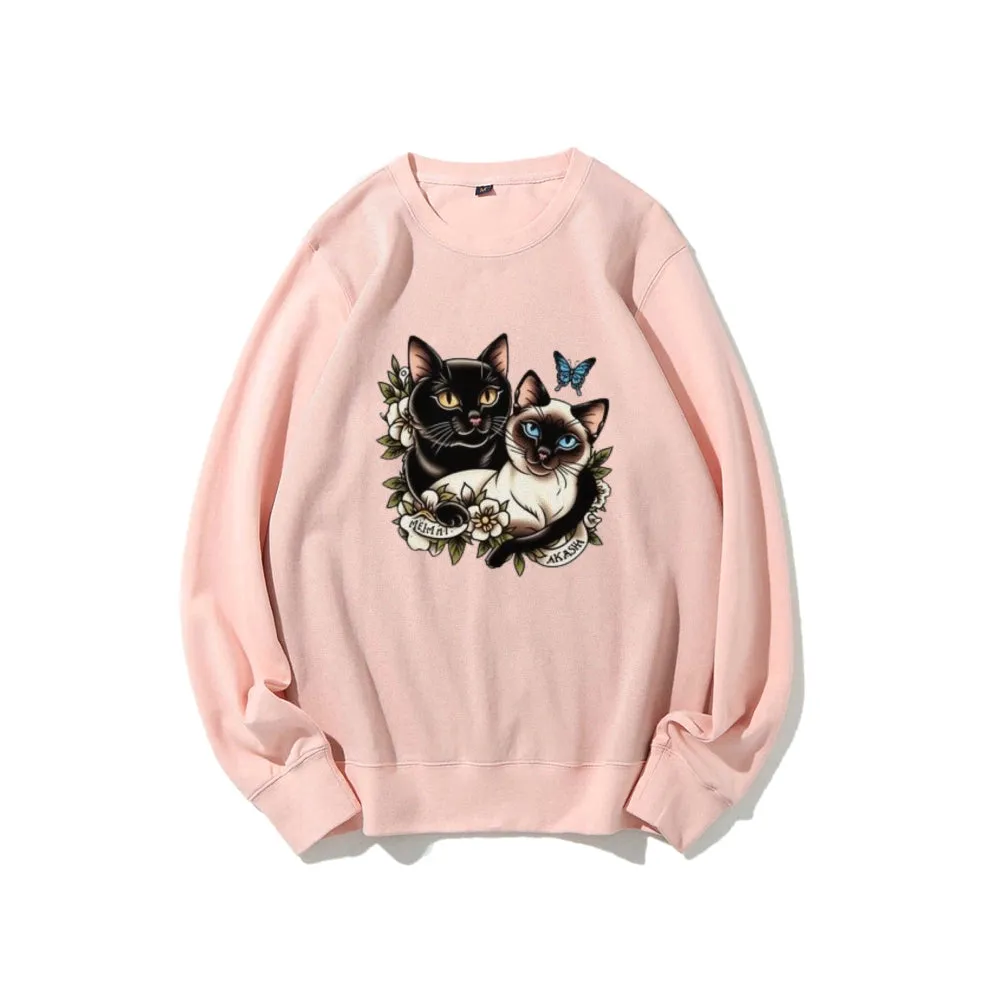 Women Akasha And Meimei Cat Graphic Sweatshirts