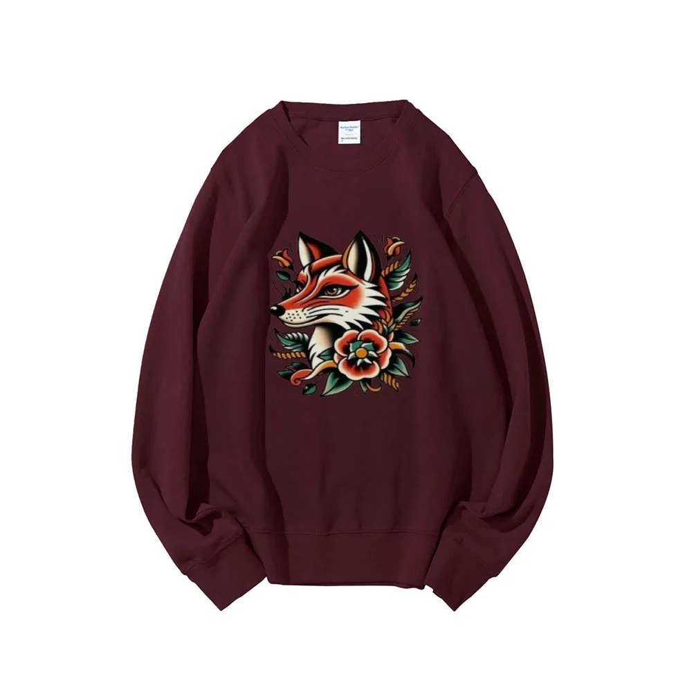 Women Fox and Flower Graphic Sweatshirts