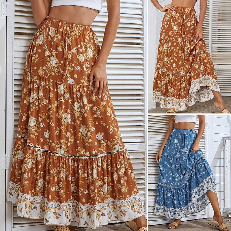 Women's Boho Swing Midi Skirts