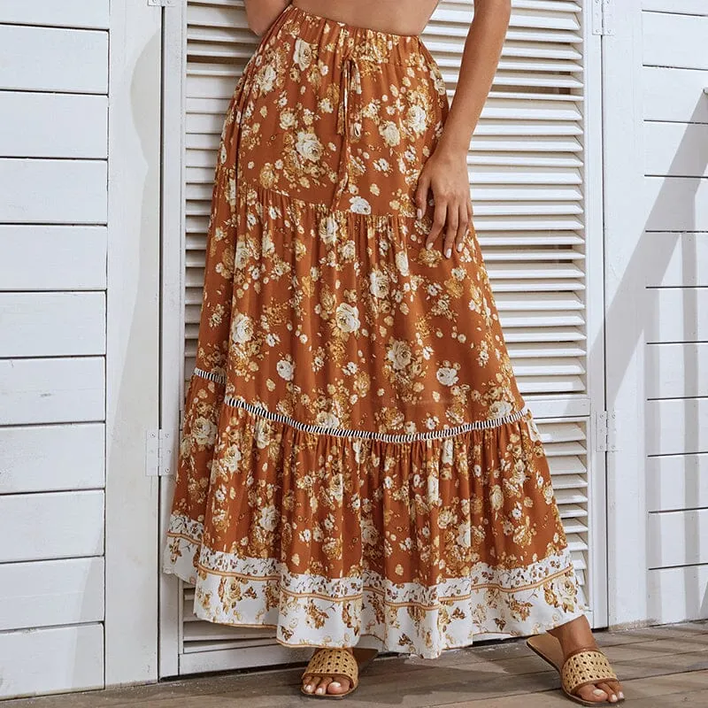 Women's Boho Swing Midi Skirts