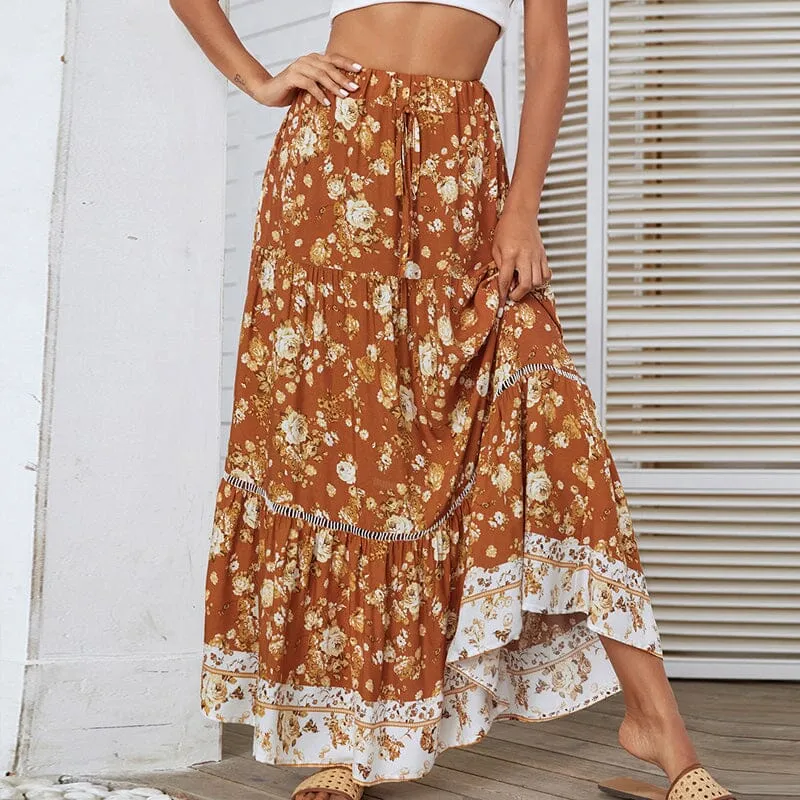 Women's Boho Swing Midi Skirts