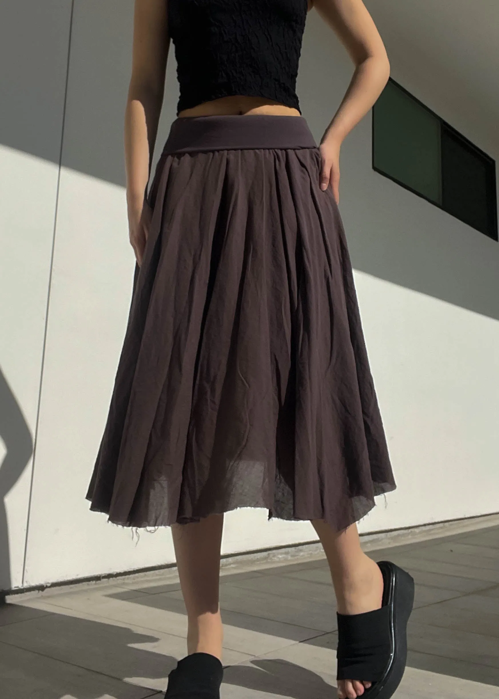 Y2k Brown Flowy Midi Skirt (S)