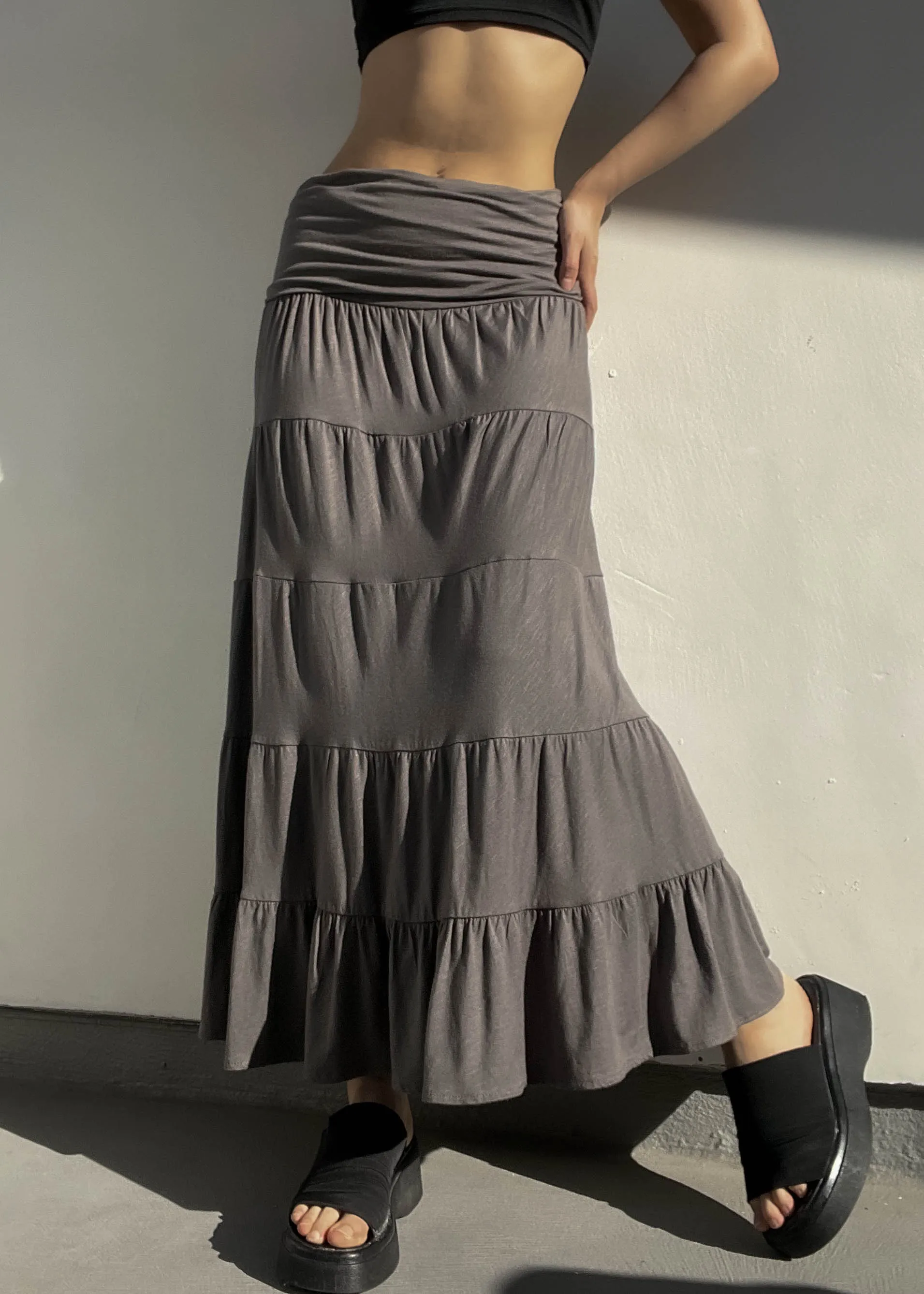 Y2k Dark Gray Flowy Maxi Skirt (S-M)